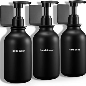 Dispensador de champú y acondicionador, dispensador de jabón sin taladro, montaje en pared con etiquetas impermeables, dispensadores de gel corporal Dispensador de champú y acondicionador, dispensador de jabón sin taladro, montaje en pared con etiquetas impermeables, dispensadores de gel corporal