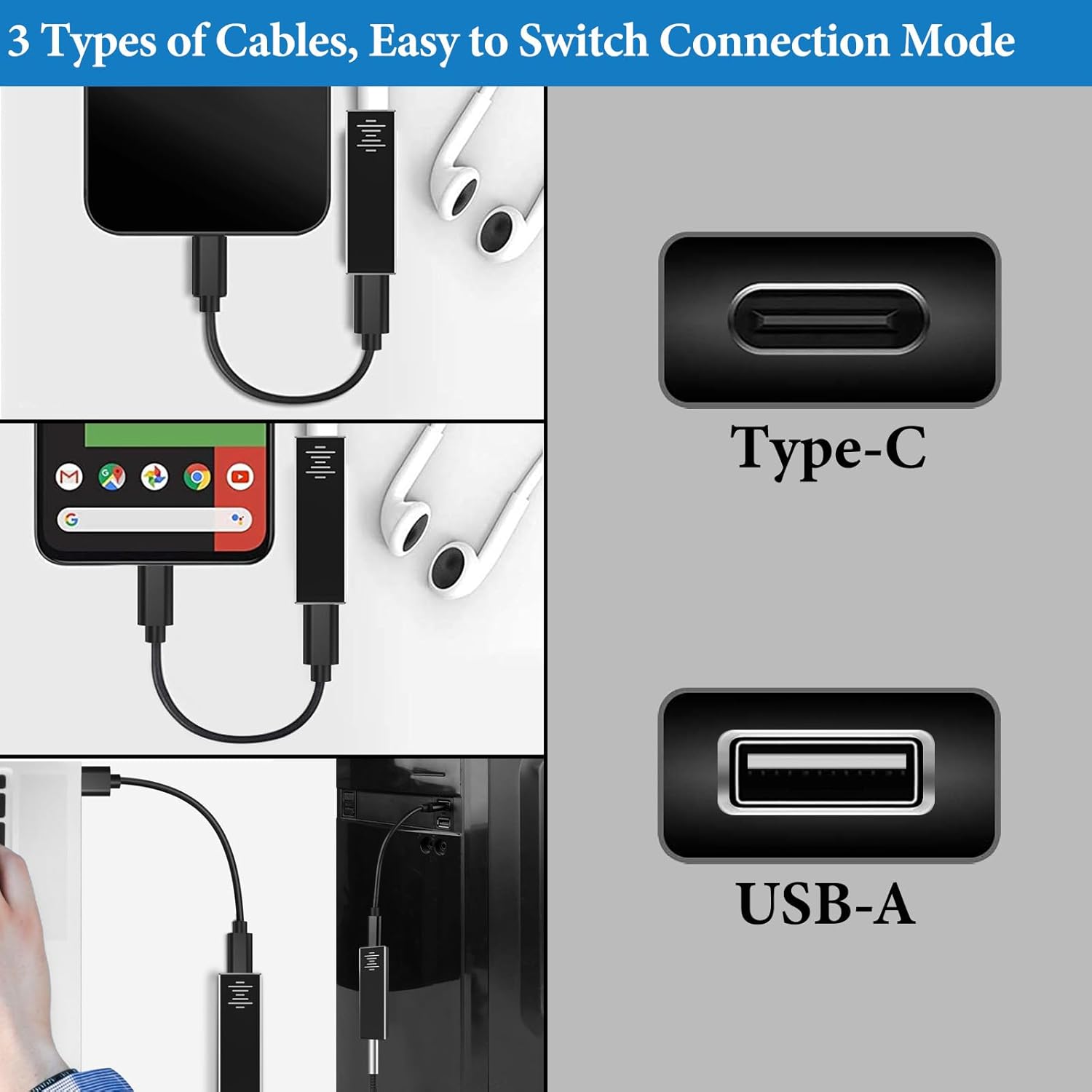 Geekria SJC01 Amplificador de auriculares portátilDACAMP con entrada USB y tipo C, salida de conector de audio de 0.138 in, compatible con 384K32Bit