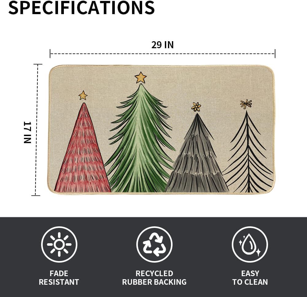Tapete de Navidad de 17 x 29 pulgadas, tapete decorativo de invierno para árbol de Navidad, tapete de goma antideslizante para interiores y