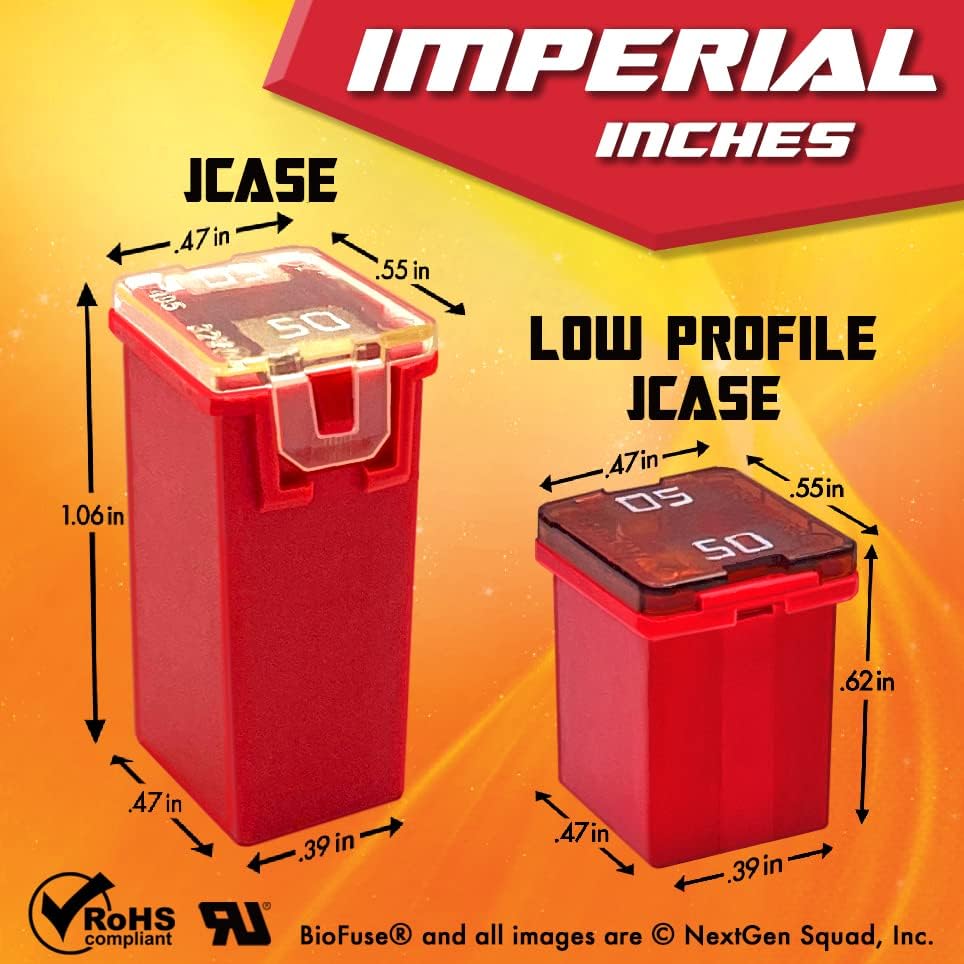 Juego de fusibles de cartucho de 12 piezas JCASE 50A. Se adapta a la mayoría Nissan, Toyota, Chrysler, Dodge, Chevy, GM y Ford