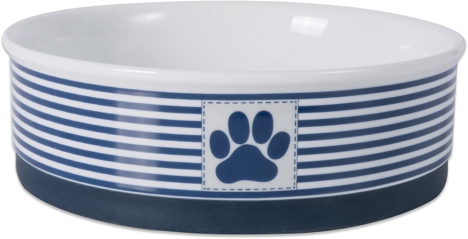 Bone Dry Paw & Patch – Colección de mascotas de cerámica, juego grande, 7.5 x 2.4 pulgadas, azul náutico, 2 piezas