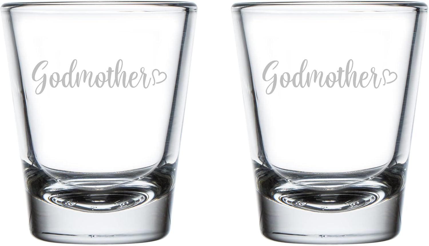 MIP Juego de 2 vasos de chupito de 1.75 onzas, regalo madrina con corazón