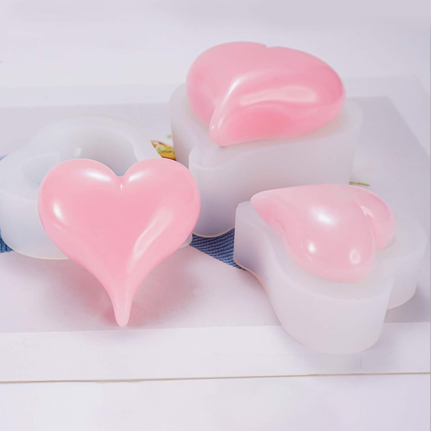 WANDIC 3 moldes de resina epoxi de corazón de amor, moldes de silicona hechos a mano para manualidades, decoración de fondant y fabricación de