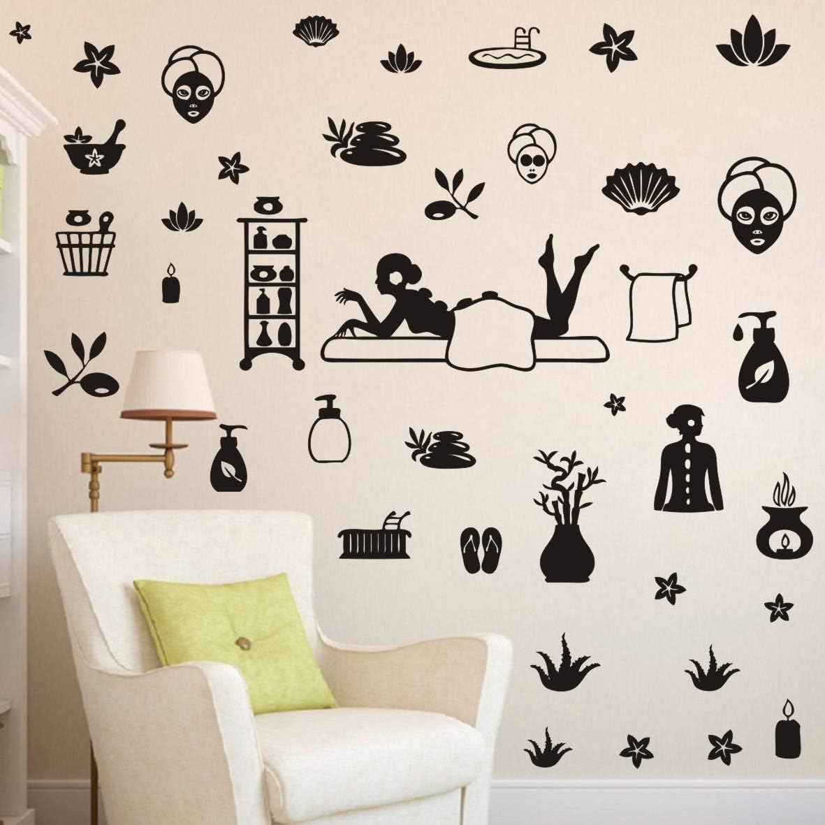 DIY 60 unidsset arte masaje yoga vinilo pared adhesivo de pared sala de yoga spa decoración de pared calcomanías de pared de salón de masaje terapia