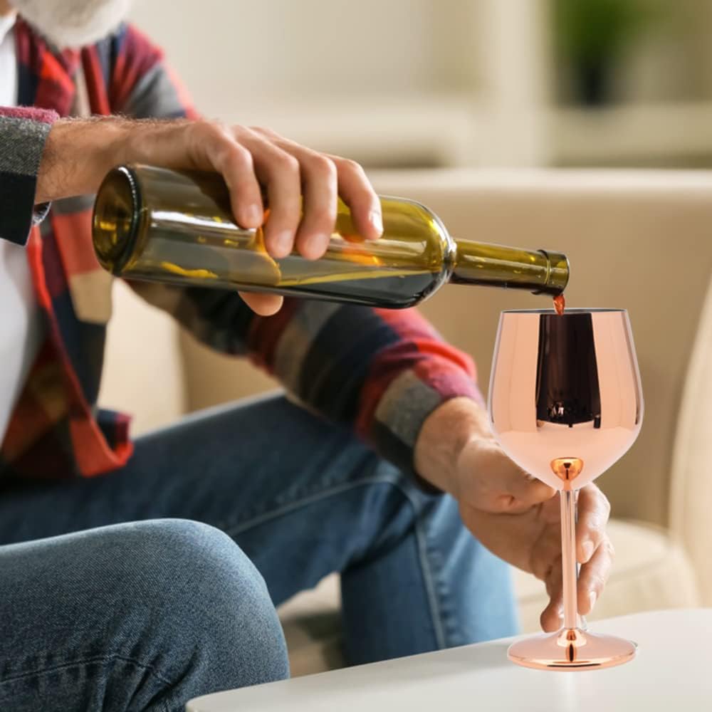 Copas de vino con tallo de acero inoxidable, 2 unidades, copas de vino de acero inoxidable para fiestas, oficina, boda, aniversario, ideal para vino