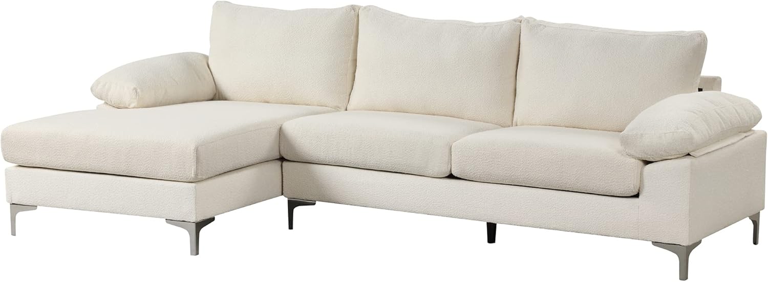 Casa Andrea Milano BOUCLÉ – Sofá modular en forma de L, sofá de lujo con diván extra ancho, sofá para sala de estar, apartamento, salón, color crema
