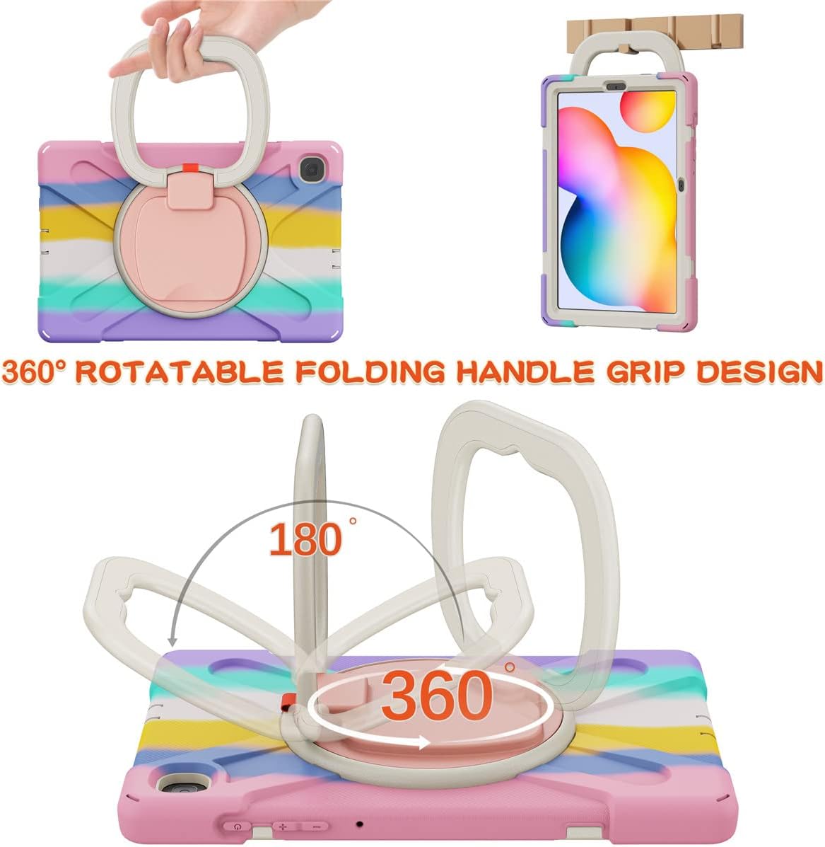 Funda de rotación 360 para Samsung Galaxy Tab S6 Lite de 10.4 pulgadas, resistente, soporte de anillo giratorio, correa de transporte, correa de