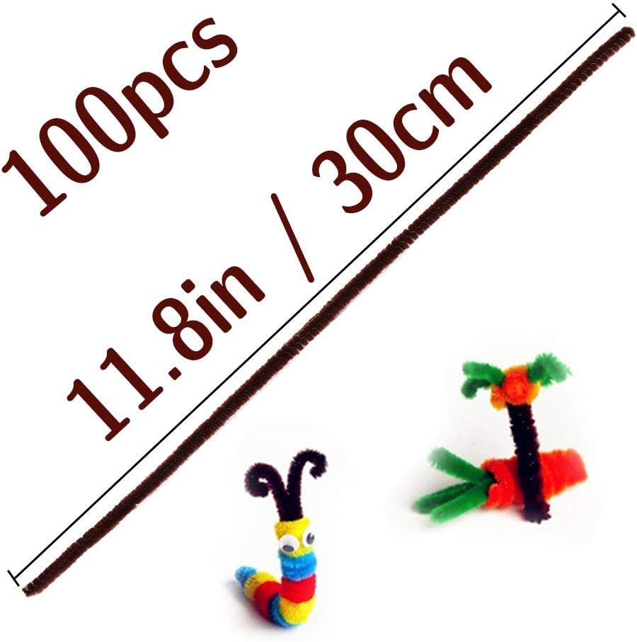 Juego de 100 limpiapipas de chenilla, de color sólido, para limpiar tuberías, manualidades, manualidades, decoración, tallos de felpilla (marrón)