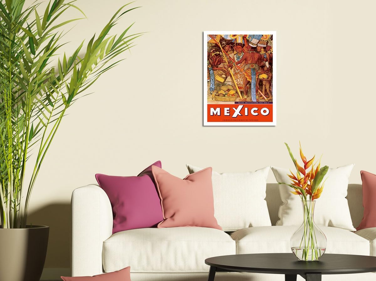 México – Azteca indios – Detalle del mural – Palacio Nacional (Palacio Nacional) – Ciudad de México – Póster de viaje vintage por Diego Rivera