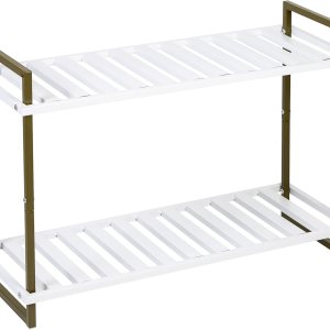 Honey-Can-Do Zapatero tubular metálico de 2 niveles, verde oliva y blanco SHO-09133 Olive Honey-Can-Do Zapatero tubular metálico de 2 niveles, verde oliva y blanco SHO-09133 Olive