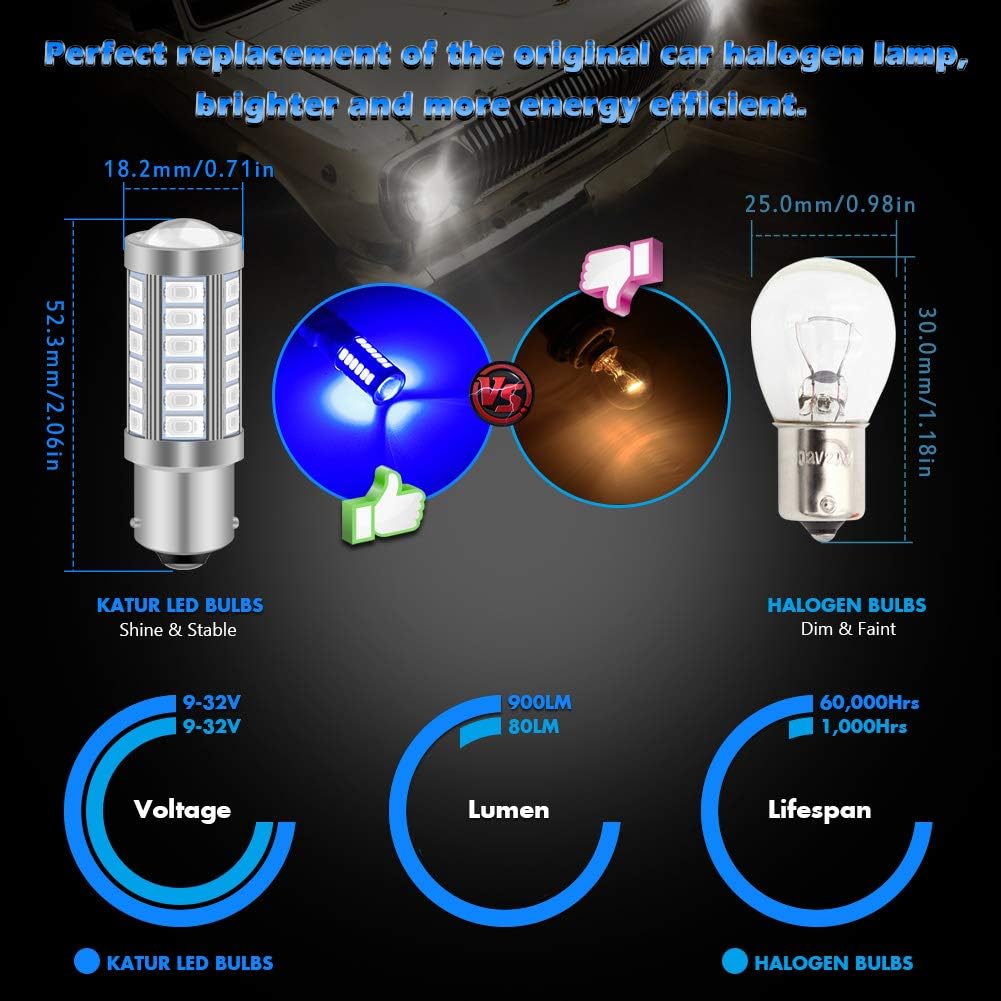 Juego de 2 focos LED 33-SMD Katur superbrillantes de 8,000 K, 900 lúmenes, 1156 BA15S, 1141, 7056 y 5630, color blanco, para luz de freno, luz de