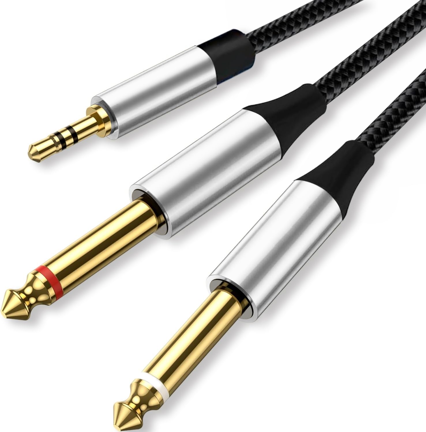 Cable divisor de cable en Y estéreo mono TS de 0.138 in 18 pulgadas a doble 0.250 in 14 pulgadas para smartphone, computadora, reproductor de CD,