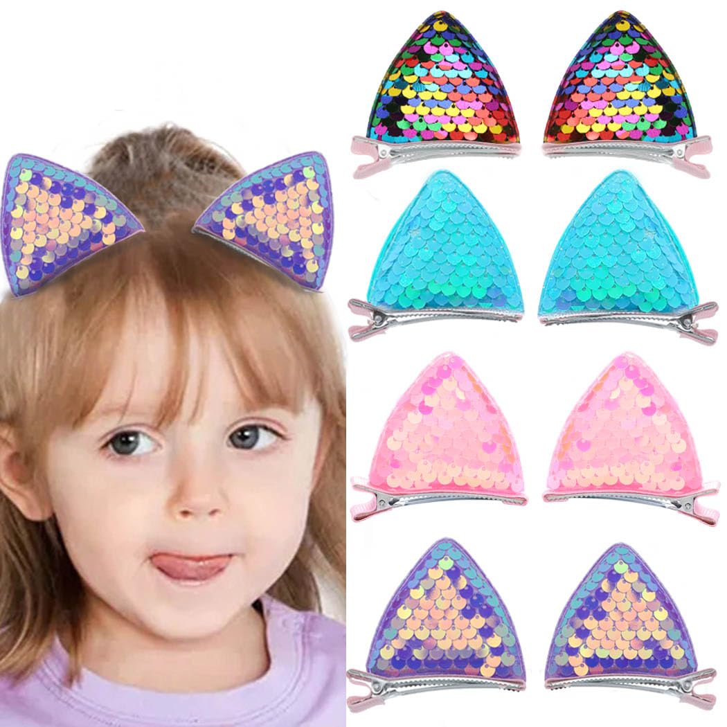 Haomye Pinzas para el pelo de orejas de gato, horquillas para el pelo de bebé, pasadores de lentejuelas para niños, accesorios para el cabello para
