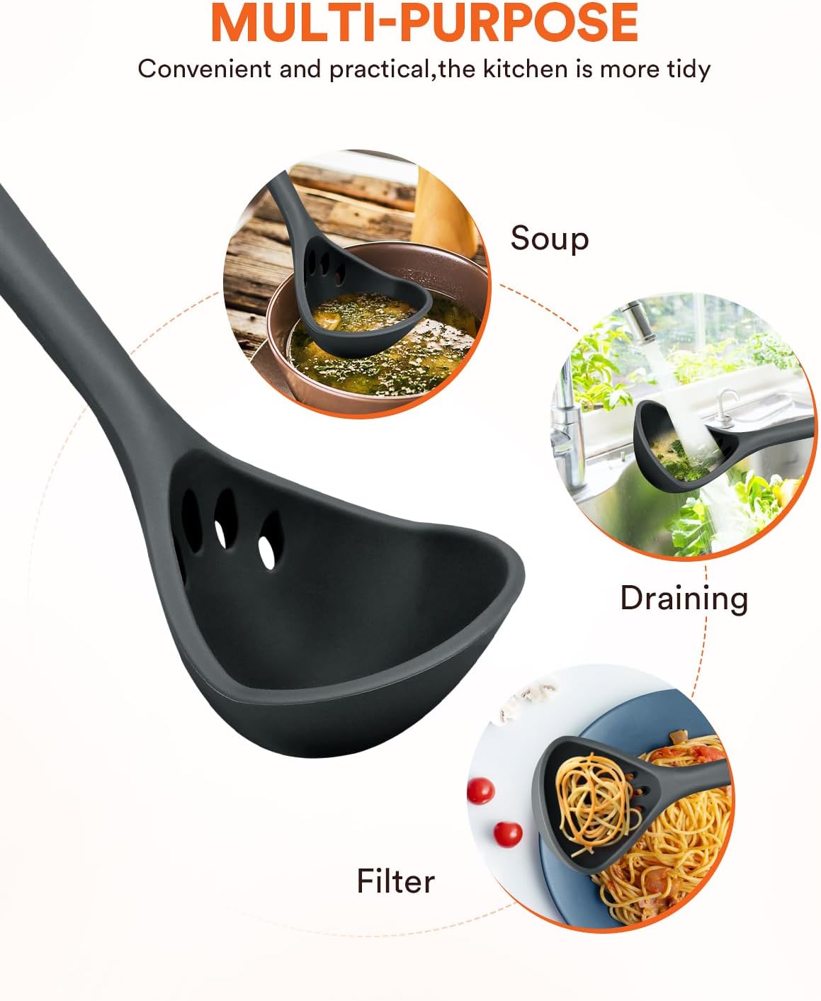Cuchara grande de silicona para sopa, utensilios de cocina antiadherentes con alta resistencia al calor, sin BPA, herramientas de cocina perfectas