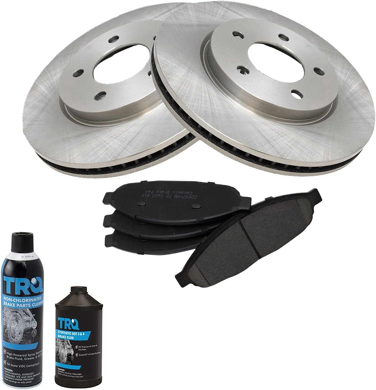 TRQ Kit de pastillas de freno de disco delantero y rotor con productos químicos compatibles con Pacifica 04-08