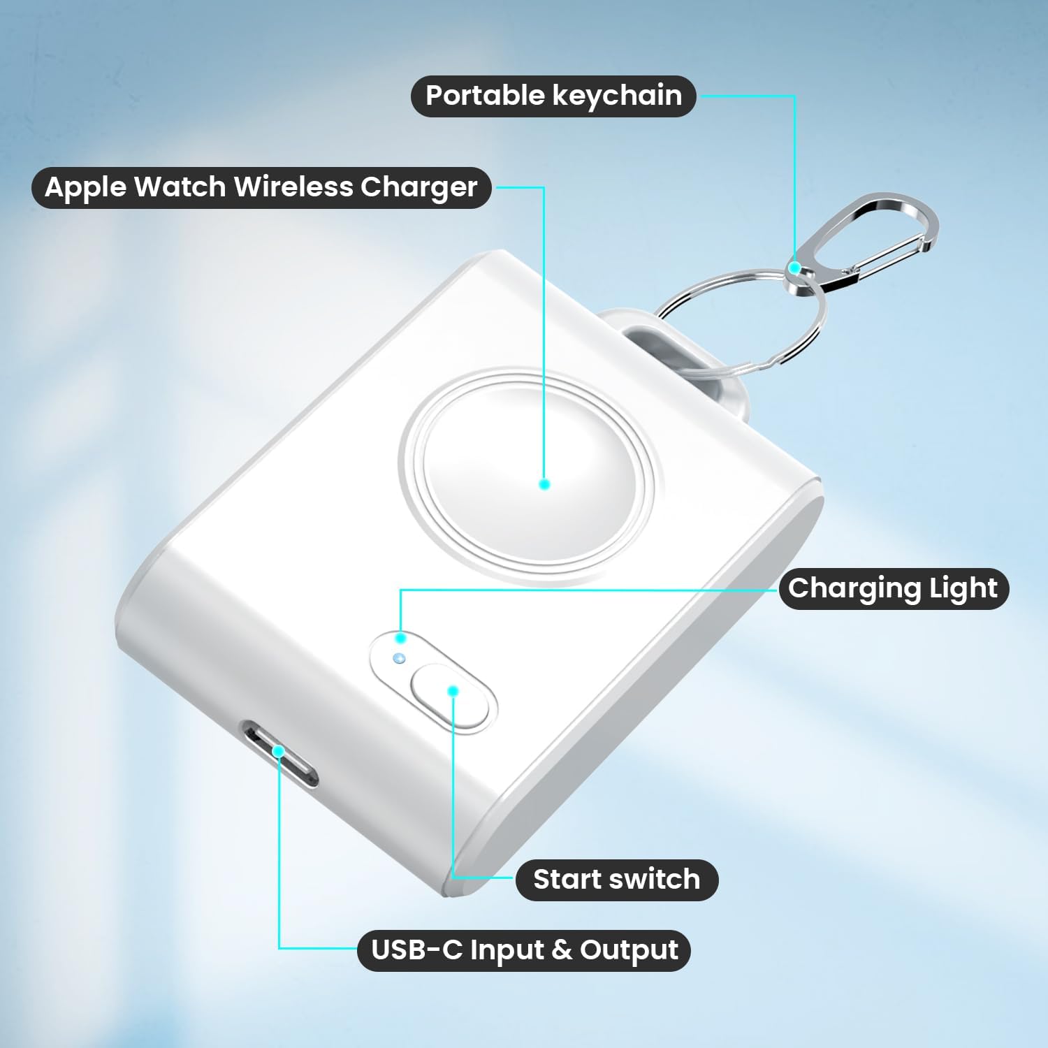 Cargador inalámbrico portátil para Apple Watch, llavero inteligente de 2000 mAh, cargador de batería mini Power Emergency Pod Compact Magnetic