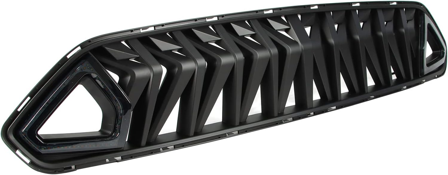 AILIECHO Parrilla frontal horizontal, parrilla de parachoques con capucha de tiburón negro mate para Ford Mustang 2018-2021 con LED y cableado, luz
