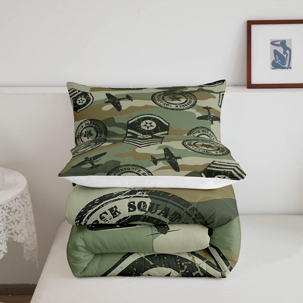 Juego de edredón de camuflaje de avión para niños, juego de ropa de cama con decoración de avión de camuflaje para adolescentes y niños, edredón de