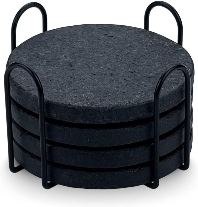 Roderick talks, Posavasos de basalto con soporte, juego de 46, ampliamente adecuados para tazas y botellas, protección de mesa, regalo ideal para