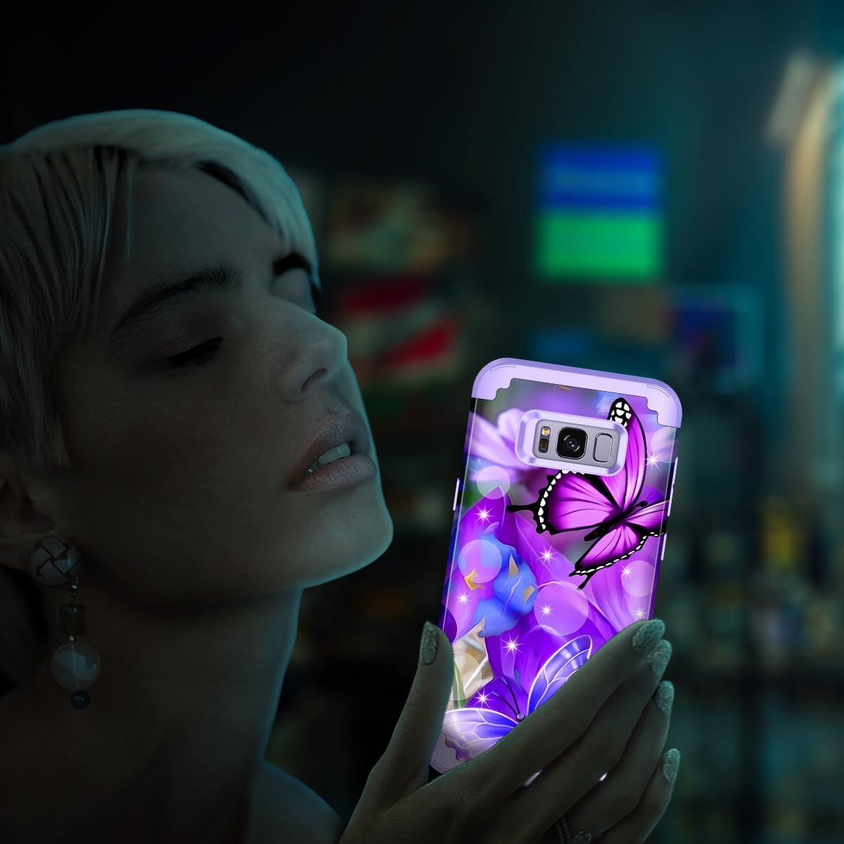 Miqala Funda para Galaxy S8, diseño de mármol de tres capas, resistente, a prueba de golpes, de plástico duro, funda protectora de goma de silicona