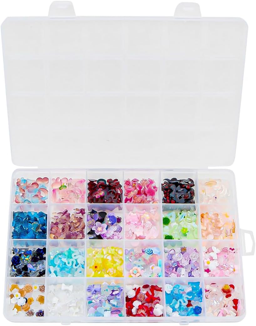 Youteer Juego de 720 dijes de resina colorida para arte de uñas, diamantes de imitación acrílicos 3D de varios tamaños, suministros de uñas para