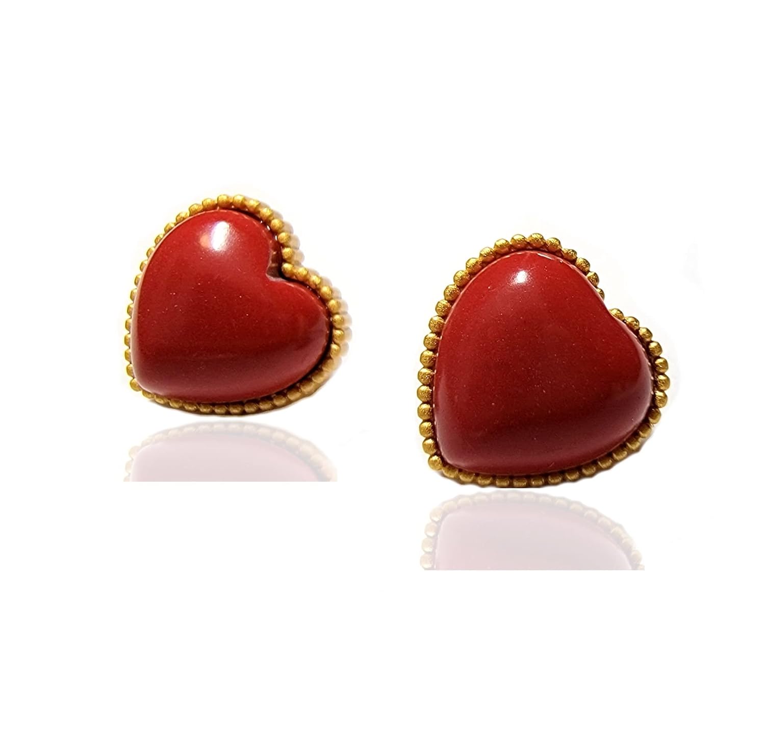 925 Sterling Silver Red Jasper Heart Stud Earrings 14K Gold Plated Matte Finish Natural Gemstone Dainty Stud Women’s Earrings – Hypoallergenic Safe