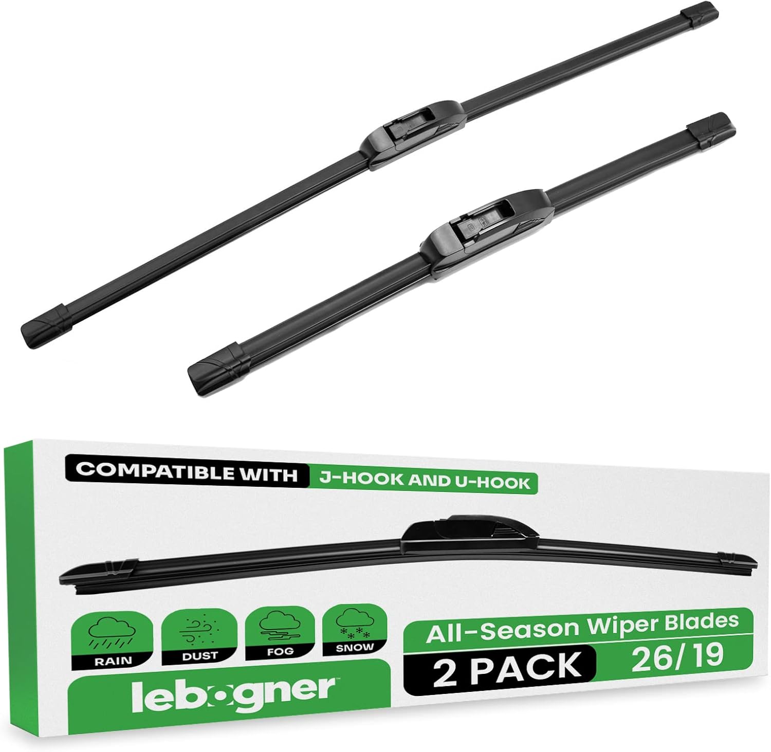 lebogner Paquete de 2 limpiaparabrisas de 26 pulgadas + 19 pulgadas, repuesto para todas las estaciones, para mi automóvil, estable y silencioso,