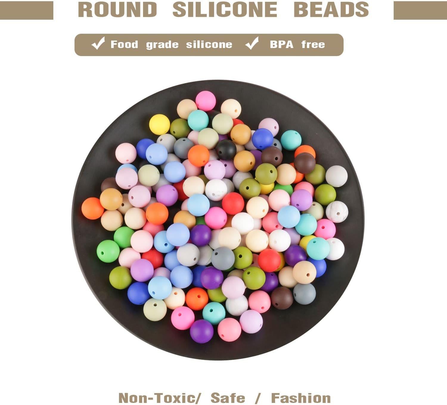 170 cuentas de silicona de 0.591 in para hacer llaveros, 5 formas de mezclar y combinar colores, cuentas redondas de goma para bolígrafos, collares,