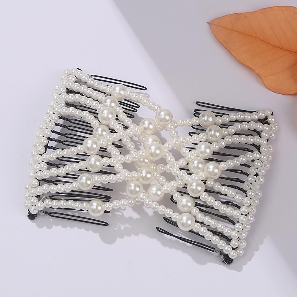Pinza de peine de pelo de perlas sintéticas elásticas, pinzas para el cabello doble peine para el cabello, peines mágicos elásticos para cabello