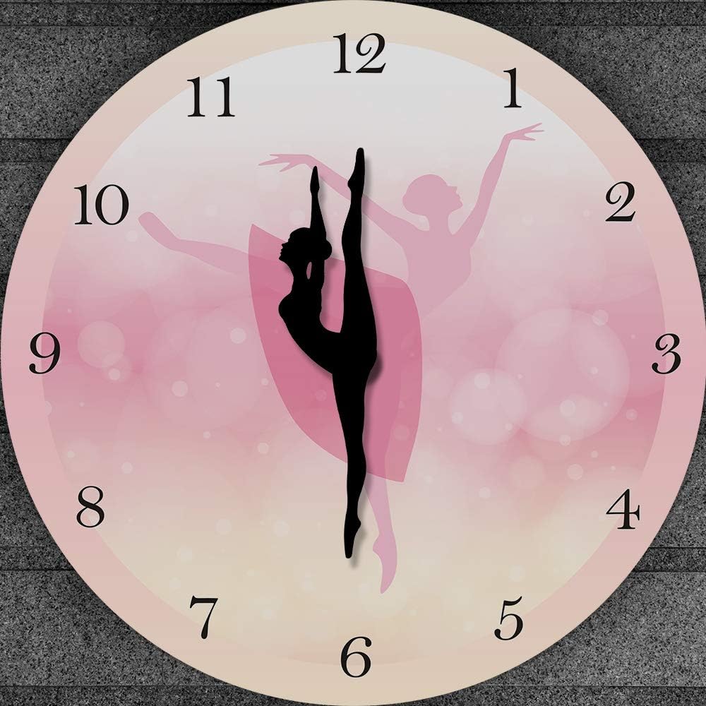 Ballet Girl Princesa Rosa Reloj de Pared Bebé Niña Bailando Reloj de Pared Bailarina Movimiento Pierna Silenciosa Cuarzo Niña Dormitorio Decoración