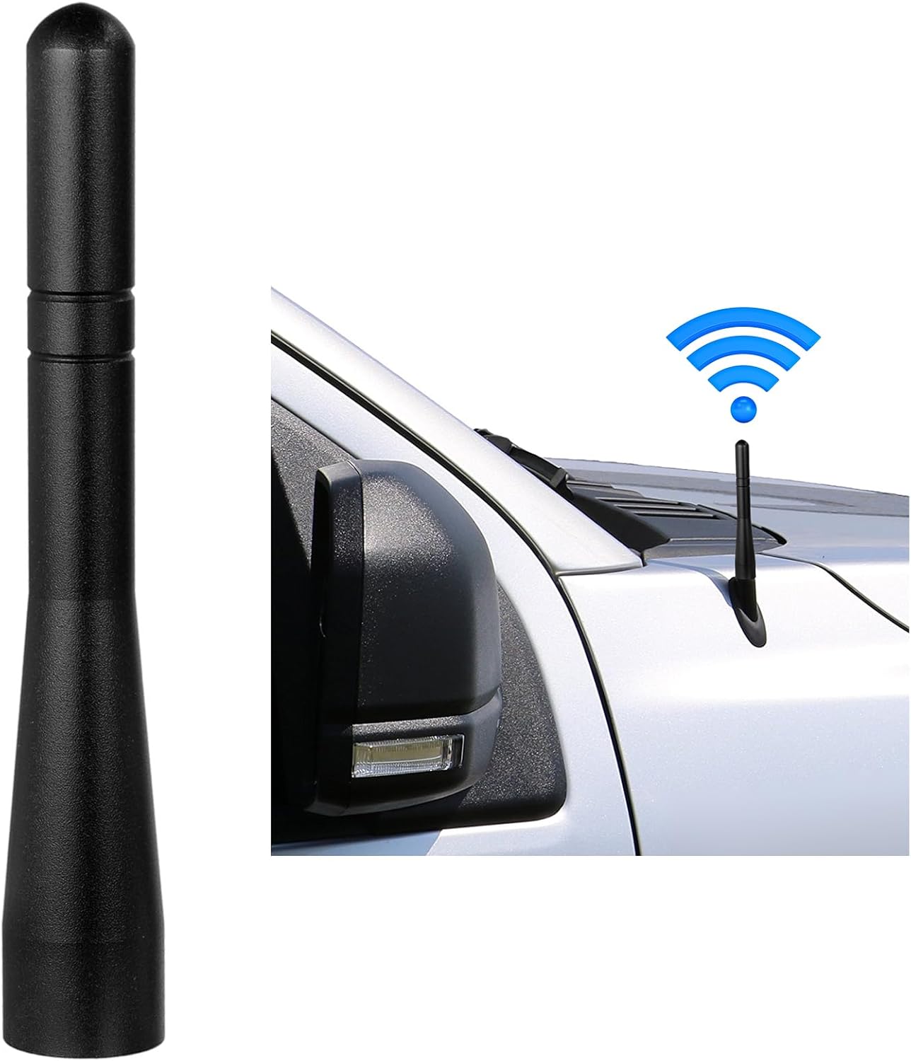 Mini antena de radio de coche de 4 pulgadas de repuesto de antena corta con tapas de vástago de válvula para Chevrolet Dodge Car Pickup Truck (negro)