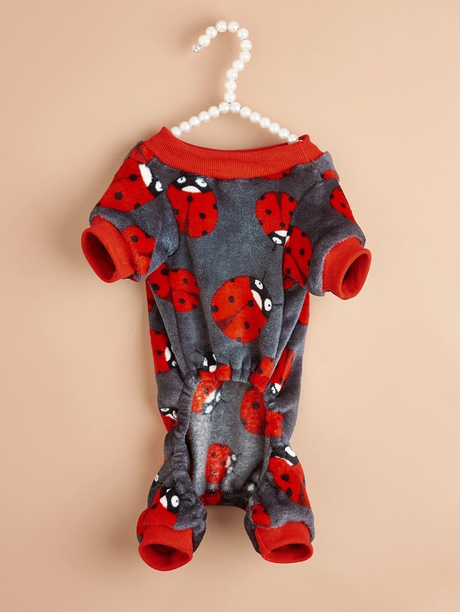 Moorfowl Pijama de forro polar para perros pequeños, overol con estampado de coccinella roja, para cachorros, para chihuahua, Yorkie, Navidad,