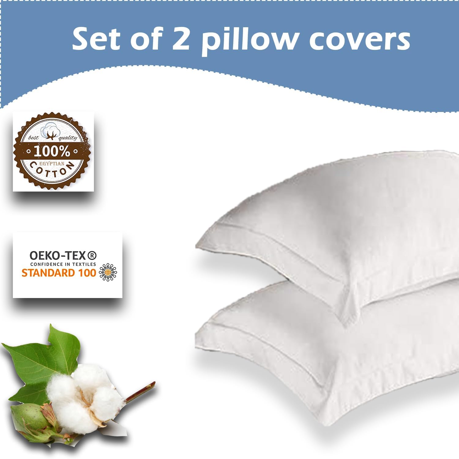 Juego de fundas de almohada de algodón 100% natural de fibra larga de tejido satinado de 800 hilos, tamaño europeo de 26 x 26pulgadas, sedosas,