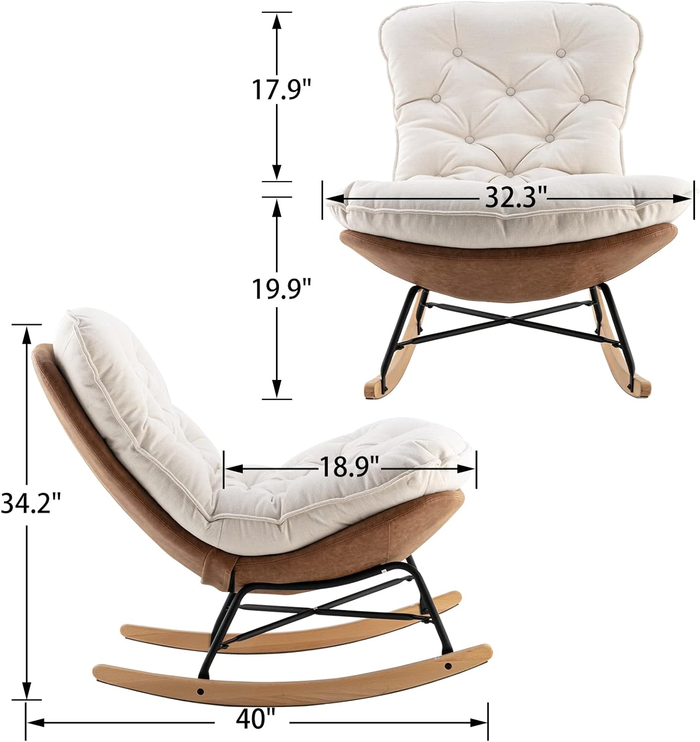 DM Furniture Mecedora grande tapizada de lino para guardería, silla reclinable para dormitorio, sala de estar, lectura, color marfil