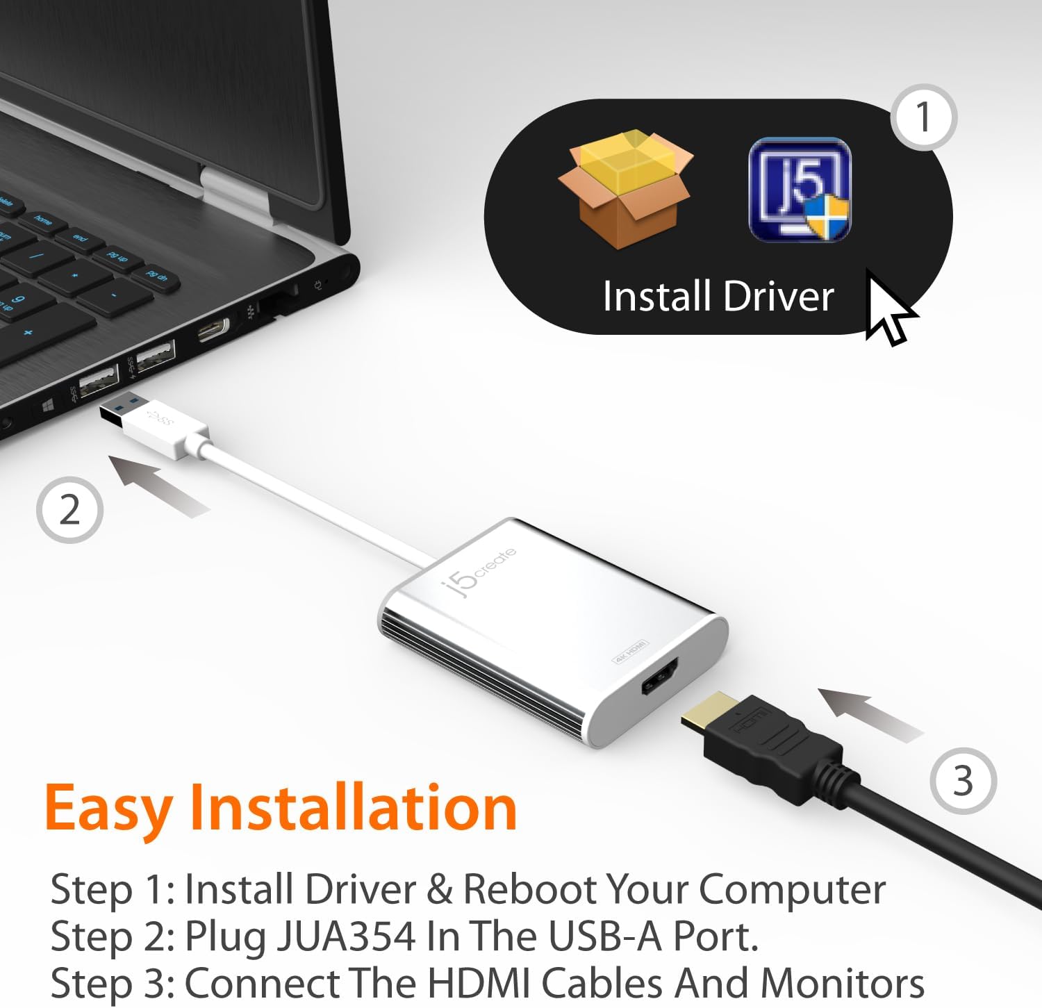 j5create Adaptador de pantalla HDMI USB 3.0 a 4K Conector USB 3.0 macho tipo A  Conector HDMI hembra  4K UHD  Resolución de hasta 3840 x 2160  30 Hz