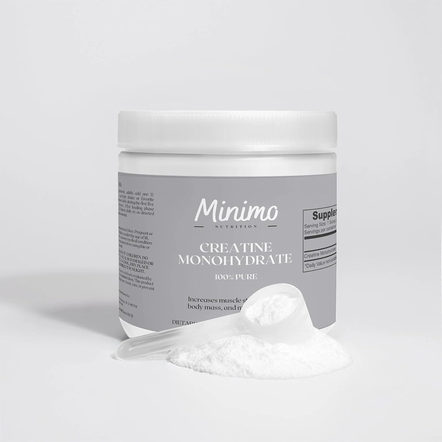 Minimo Nutrition, Monohidrato de creatina en polvo, 5000 mg por porción, 50 porciones, 100% puro, apoya la energía y la fuerza muscular, 8.8 onzas