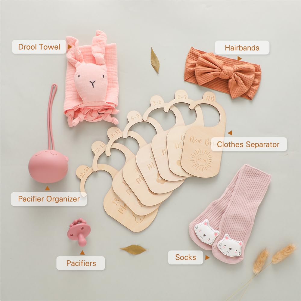 Set de regalo para bebés recién nacidas, cesta de regalo de baby shower con diadema de lazo, calcetines, manta calmante para bebé, toalla para baba,
