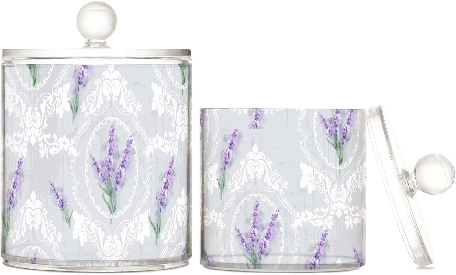 Tarros de flores de lavanda con tapas, contenedores de almacenamiento de baño, recipientes de algodón para dormitorio, artículos esenciales para