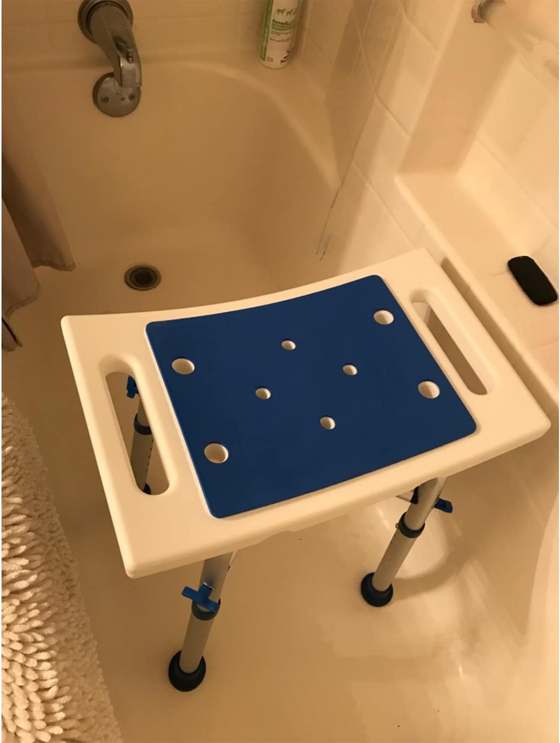 LandTale Taburete de ducha resistente de 500 libras, montaje sin herramientas, antideslizante, silla de baño de altura ajustable, bolsa de ducha