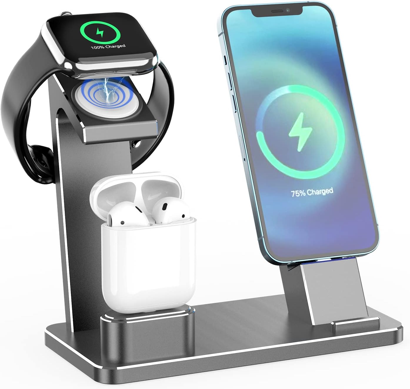 Estación de carga para Apple Watch Phone Airpods – XUNMEJ 3 en 1 de aluminio para iPhone Series 987, AirPods iPhone Series (gris)