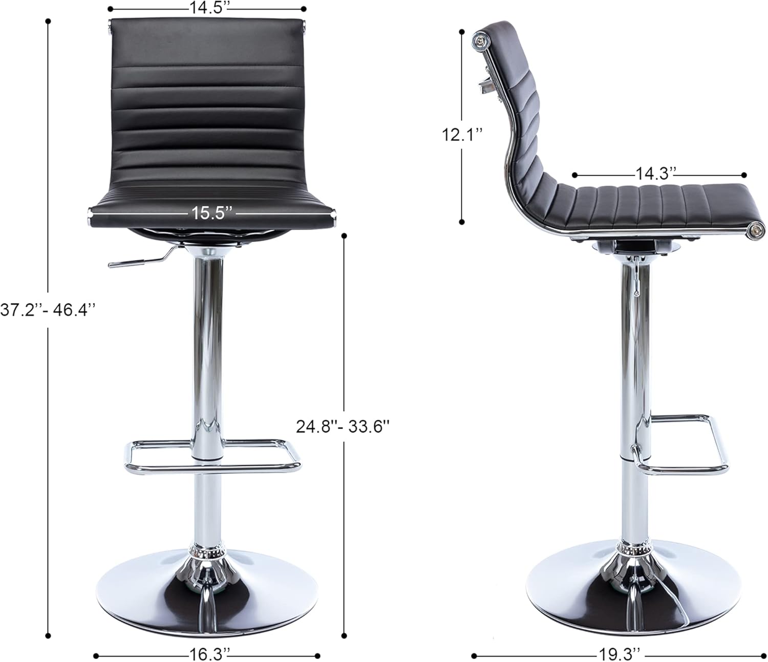 Kmax Taburetes de bar de metal, sillas giratorias negras de altura ajustable, taburete de cuero sintético sin brazos para cocina, oficina, club,