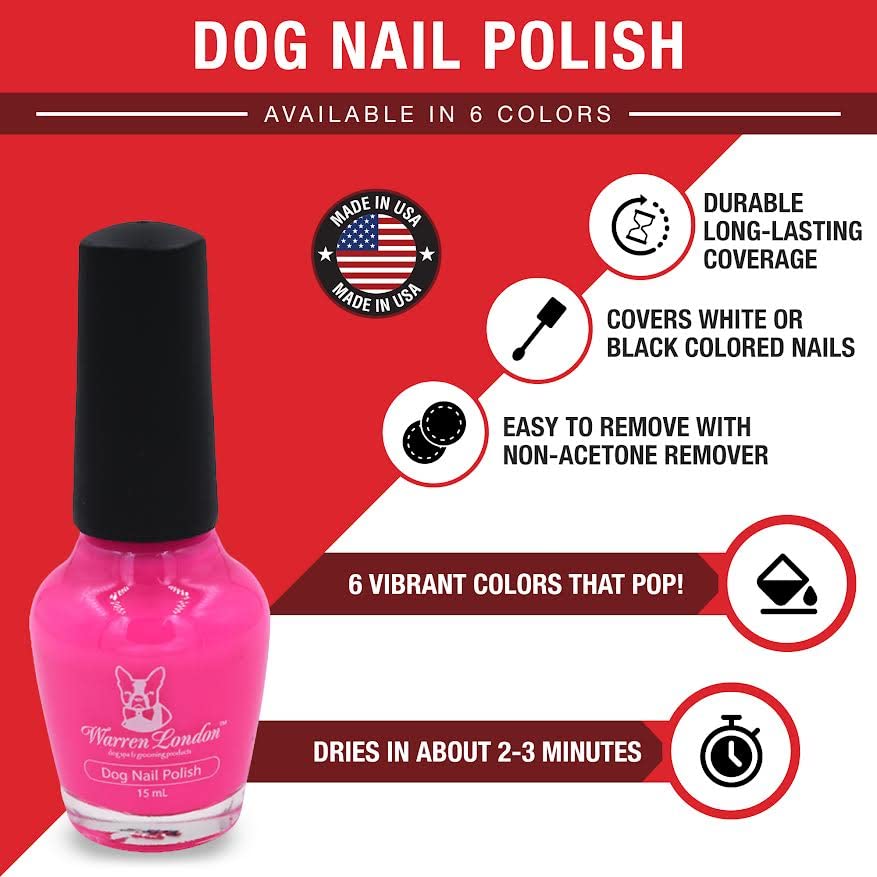 Warren London Esmalte de uñas para perros en una botella, cobertura y color premium, fabricado en Estados Unidos, rojo