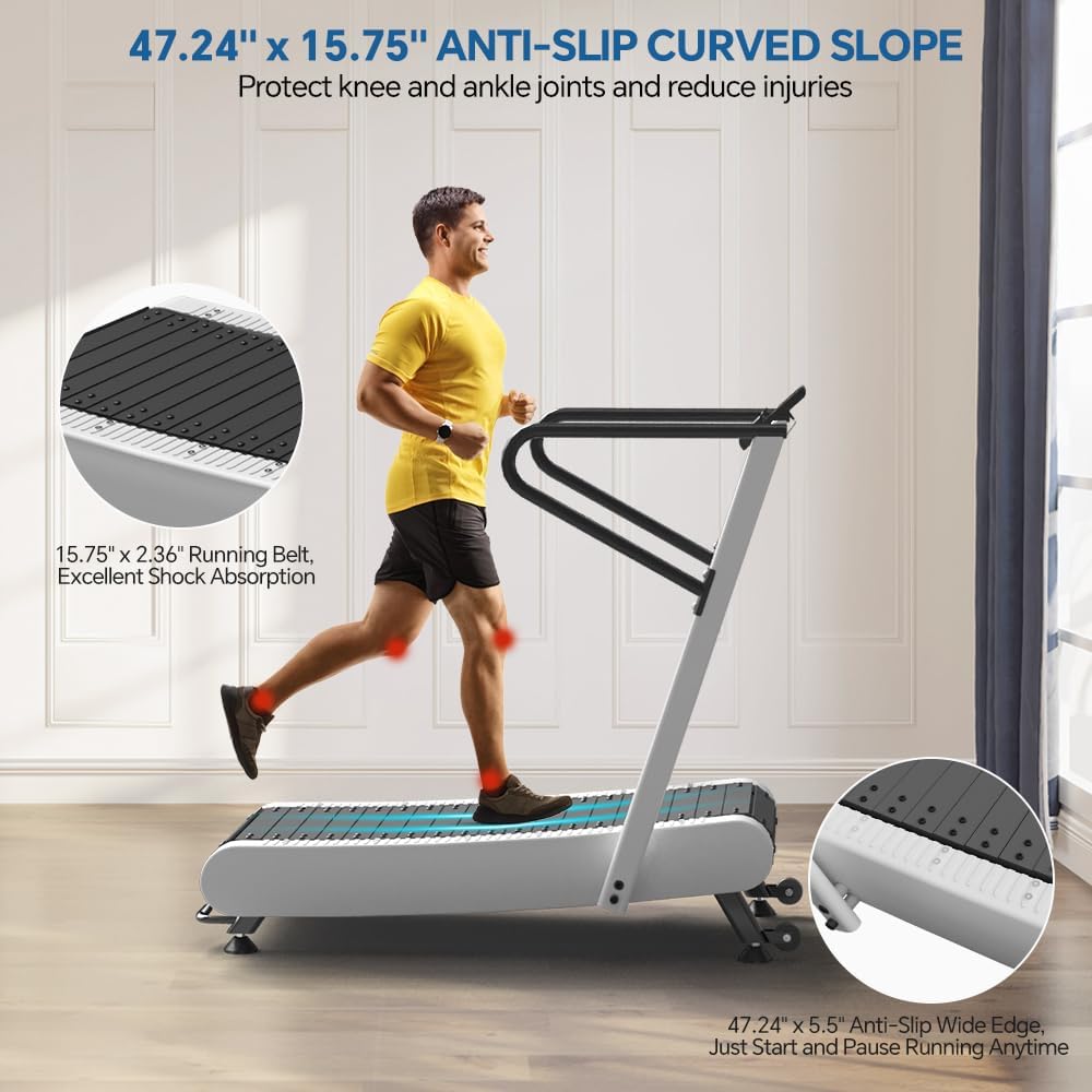 SPART Cinta de correr curva, cinta de correr curvada no eléctrica sin motor, caminadora manual con pantalla LCD y soporte para teléfono para HIIT,