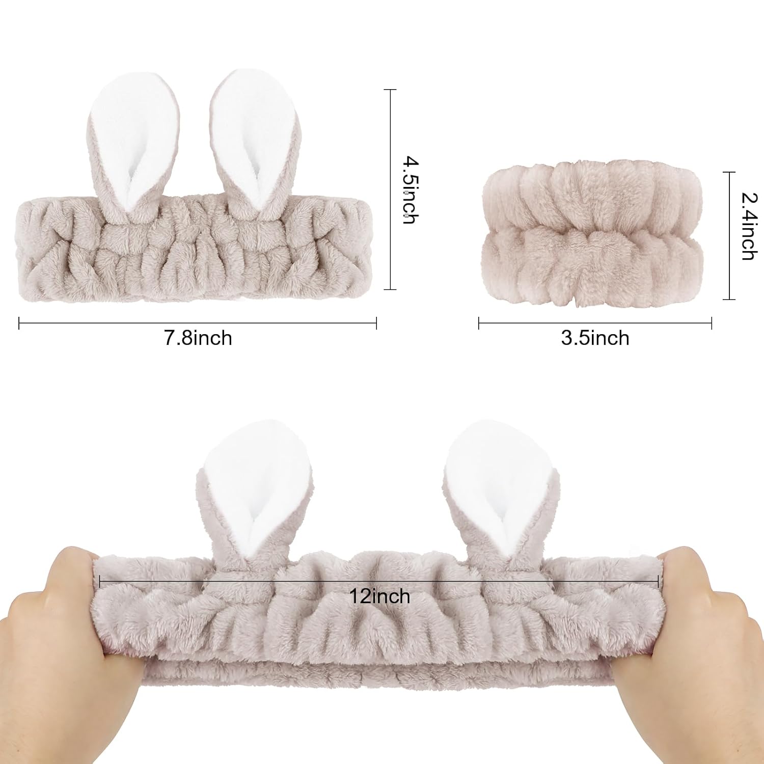 WHAVEL Juego de 3 diademas de spa y muñequeras, lindas diademas de orejas de conejo para lavar la cara, maquillaje, diadema facial, muñequeras para