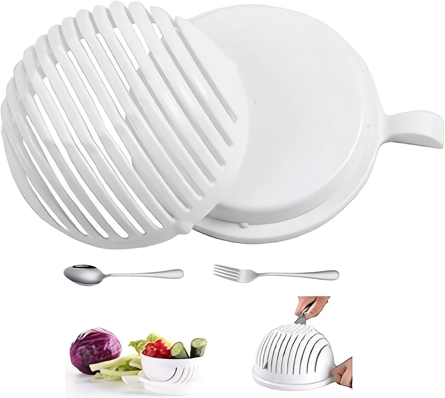 Cuenco cortador de ensalada, tazón picador de ensalada, juego de corte de verduras y frutas, cuenco de drenaje de verduras, cortador de ensalada de
