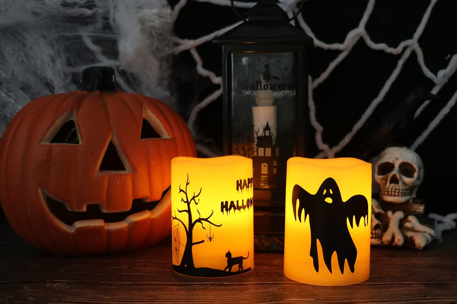 GenSwin – Velas sin llama de ciervo que parpadean a batería con temporizador de 6 horas, velas LED de cera real, luz cálida, calcomanía decorativa
