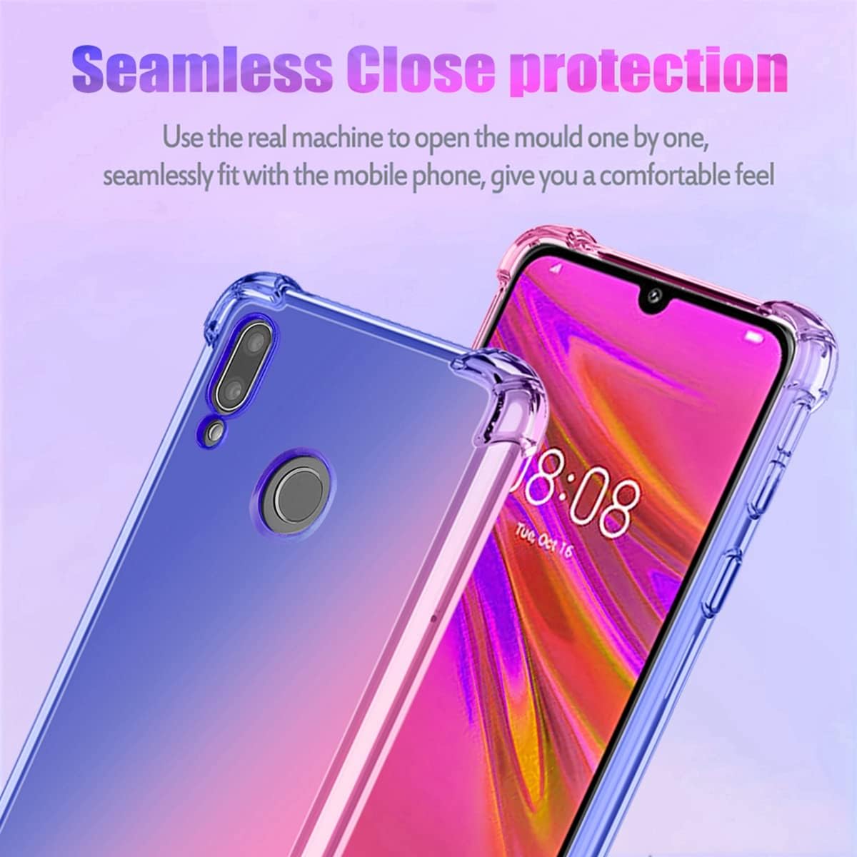 Funda para Y7 2019Y7 Prime 2019, Dub-LX1 Dub-LX3 Linda funda para niñas y mujeres, degradado, delgada, antiarañazos, funda protectora de TPU suave a