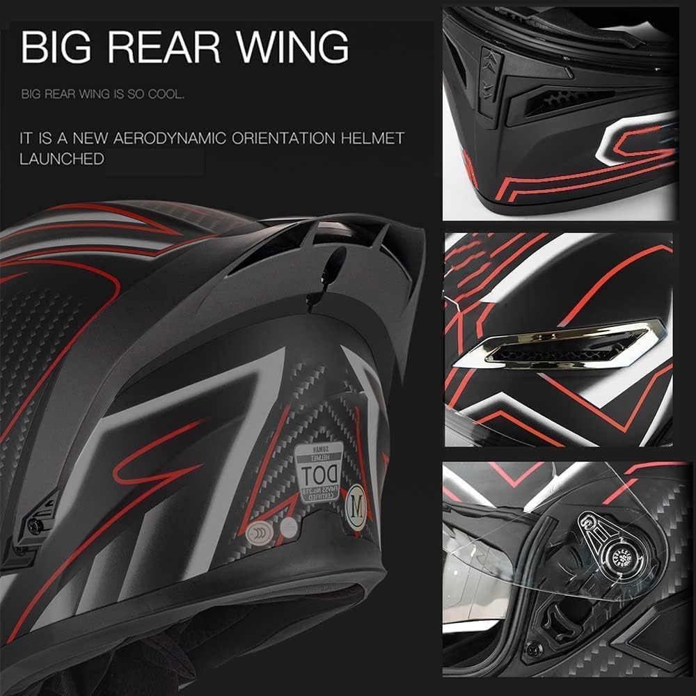Casco modular de motocicleta Bluetooth con cola aprobado por el DOT, cascos delanteros abatibles con doble visera antivaho casco de cara completa,