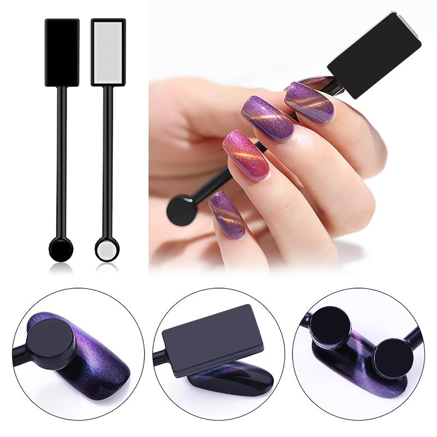 SILPECWEE Juego de 15 imanes de uñas, esmalte de uñas de gel de ojo de gato, varita magnética, imán de ojo de gato para uñas, imanes de ojo de gato,