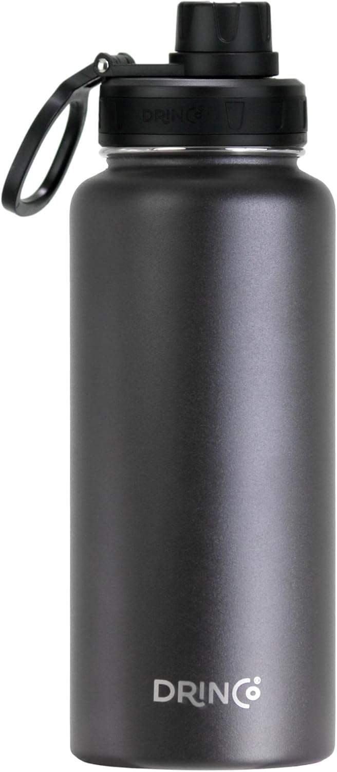 DRINCO Botella de agua de acero inoxidable con tapa de boquilla aislada al vacío, botella de agua de doble pared, boca ancha (40 onzas, 32 onzas, 22
